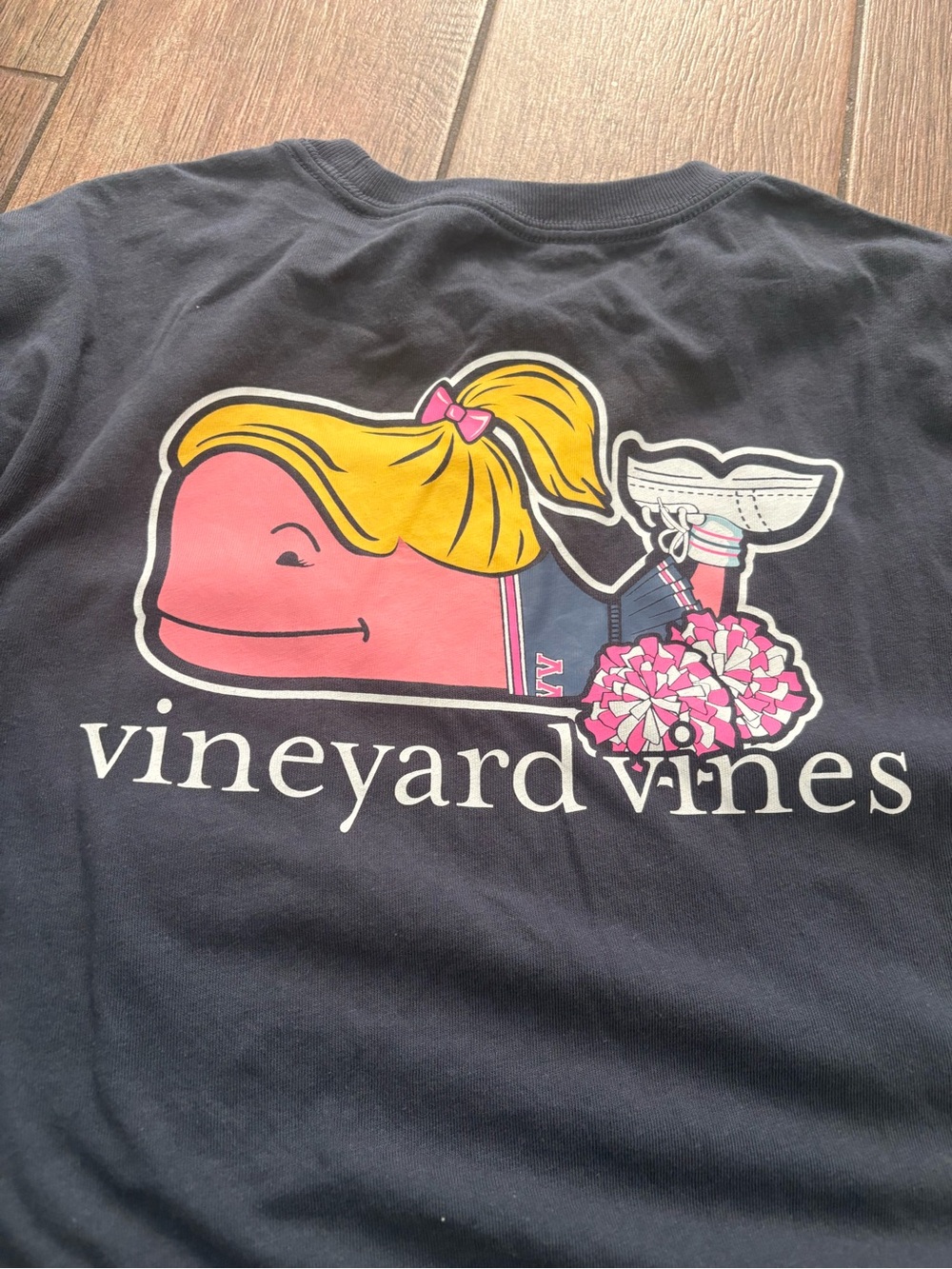 Girls Vineyard Vines cheer Navy Whale Graphic Tee - Pink & Yellow